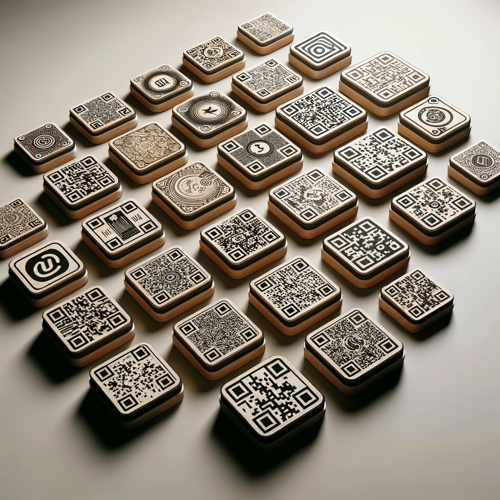An image of plaques displaying QR codes