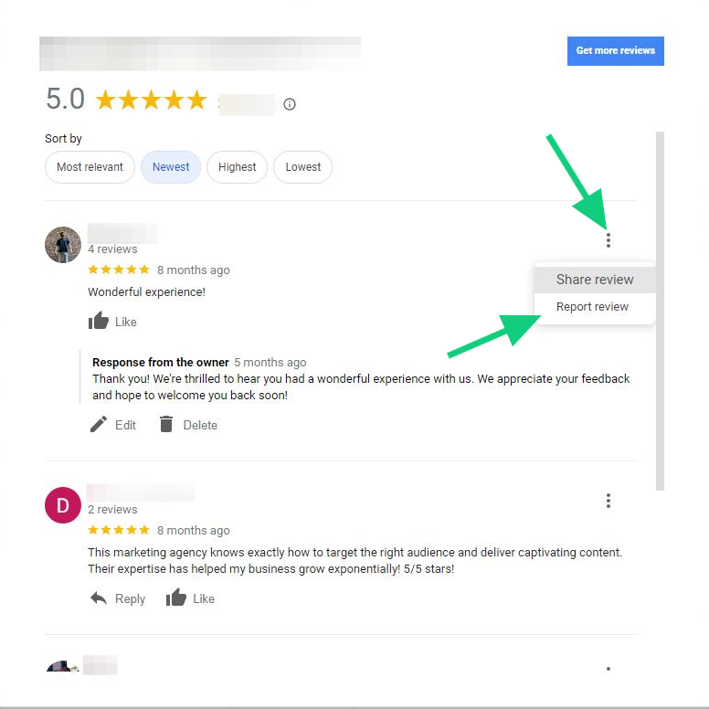 Showing how to report negative reviews 