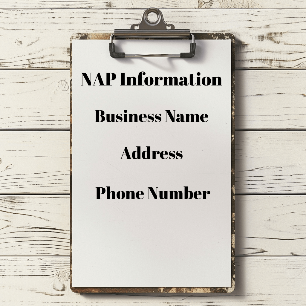 Clipboard Displaying NAP 
Information, one of several Google Business Profile Tactics
