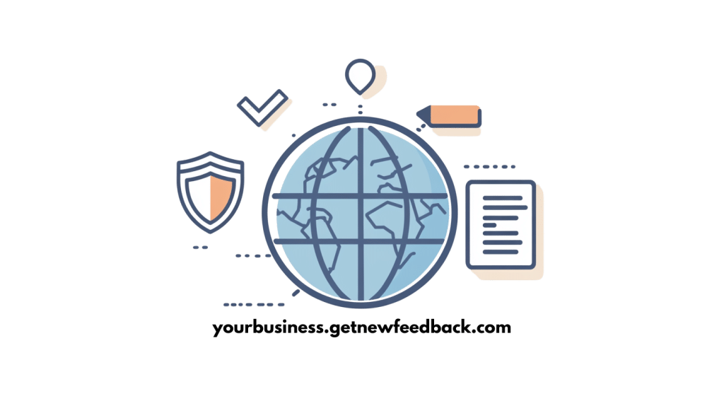 Illustration of a globe surrounded by icons, including a shield, check mark, heart, document, and cursor pointing to an orange box. The globe is centered, with icons in soft colors—perfect for showcasing a white label solution.