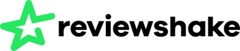 The Reviewshake logo features a green outlined star to the left of the word reviewshake in bold black lowercase letters on a light background, representing its robust White Label Review Software platform.