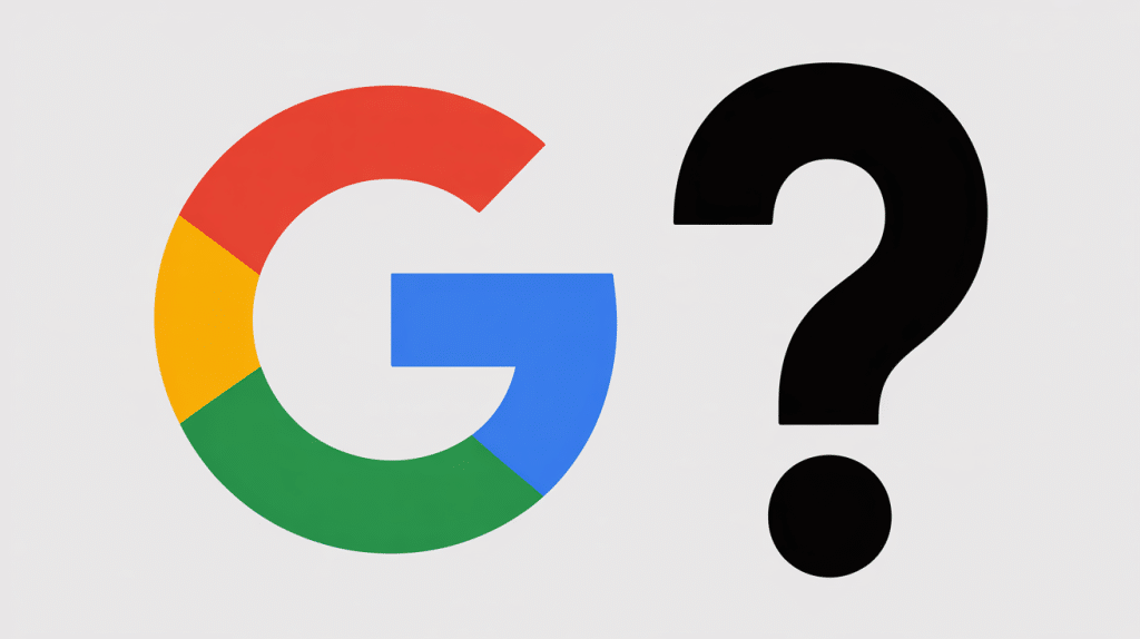 The Google G logo appears next to a large black question mark on a plain white background, hinting at the mystery of how to rank in ChatGPT.