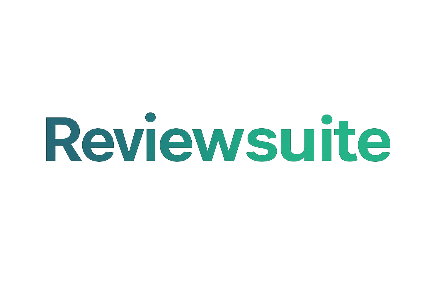 The image displays the word Reviewsuite in a gradient color, transitioning from dark blue on Review to green on suite, against a plain white background.